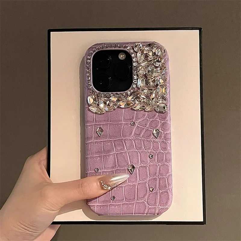 Bling Siliver Diamond Camera Protection Case For Iphone 16 11 12 13 14 15 Pro Max Plus Luxury Crocodile Leather Cover Fundas C260314