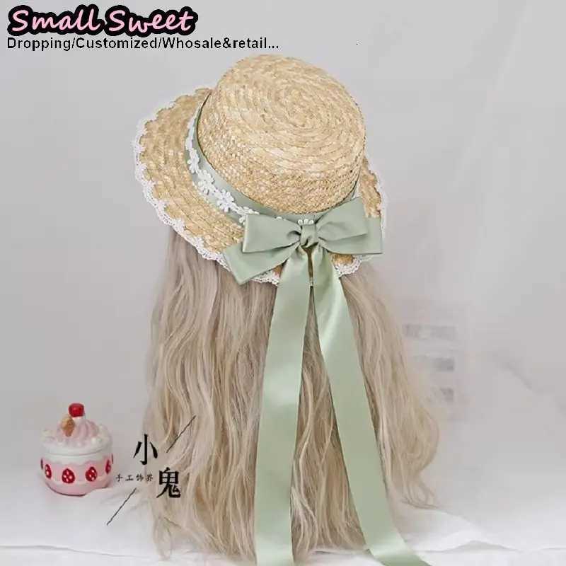 Small Sweet Store Lolita Straw Hat Lolita Princess Lace Bow Ribbon Straw Hat Women Girls Summer Straw Hats Beach Sun Hat H260317