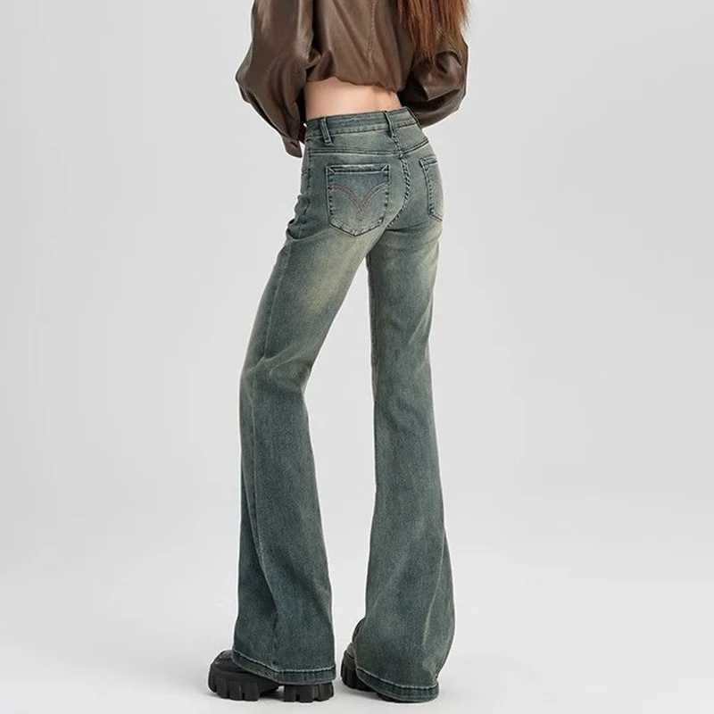 Women High Waist Blue Flared Jeans Pants 2025 Korean Female Straight Leg Denim Trousers Lady Classic Thin Daily Pants M260317