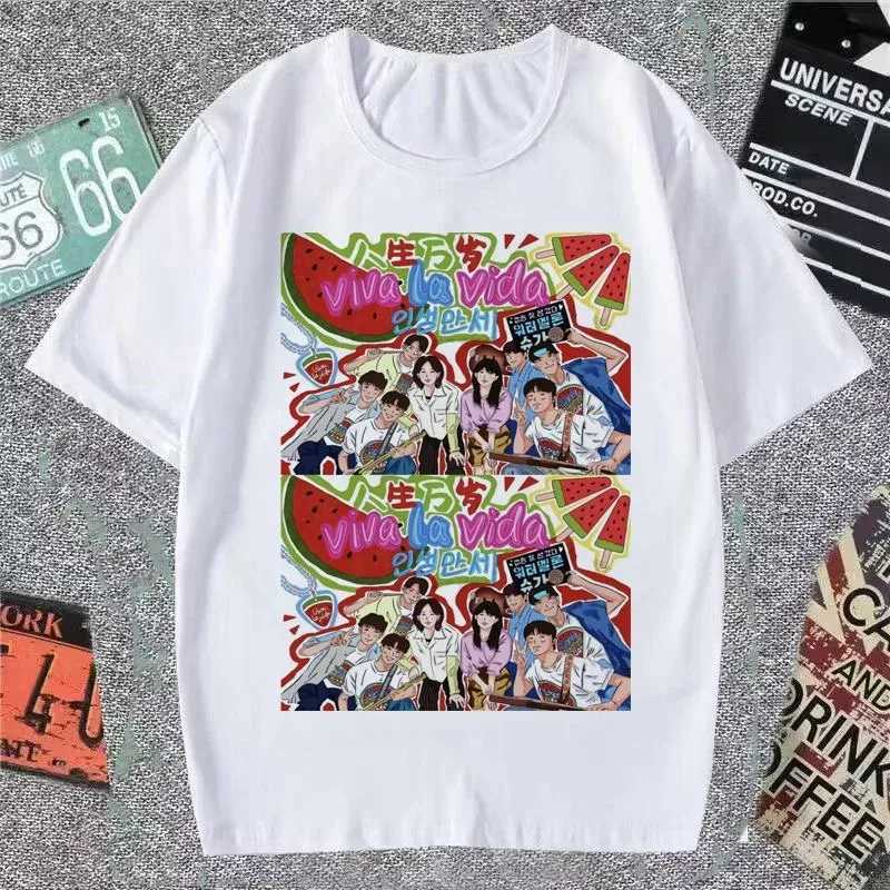 Korean Style Simple Watermelon Sugar Choi Hyun Wook Hip Hop Kpop Raper Twinkling Shiny Short Sleeve T-shirts Unisex M260317