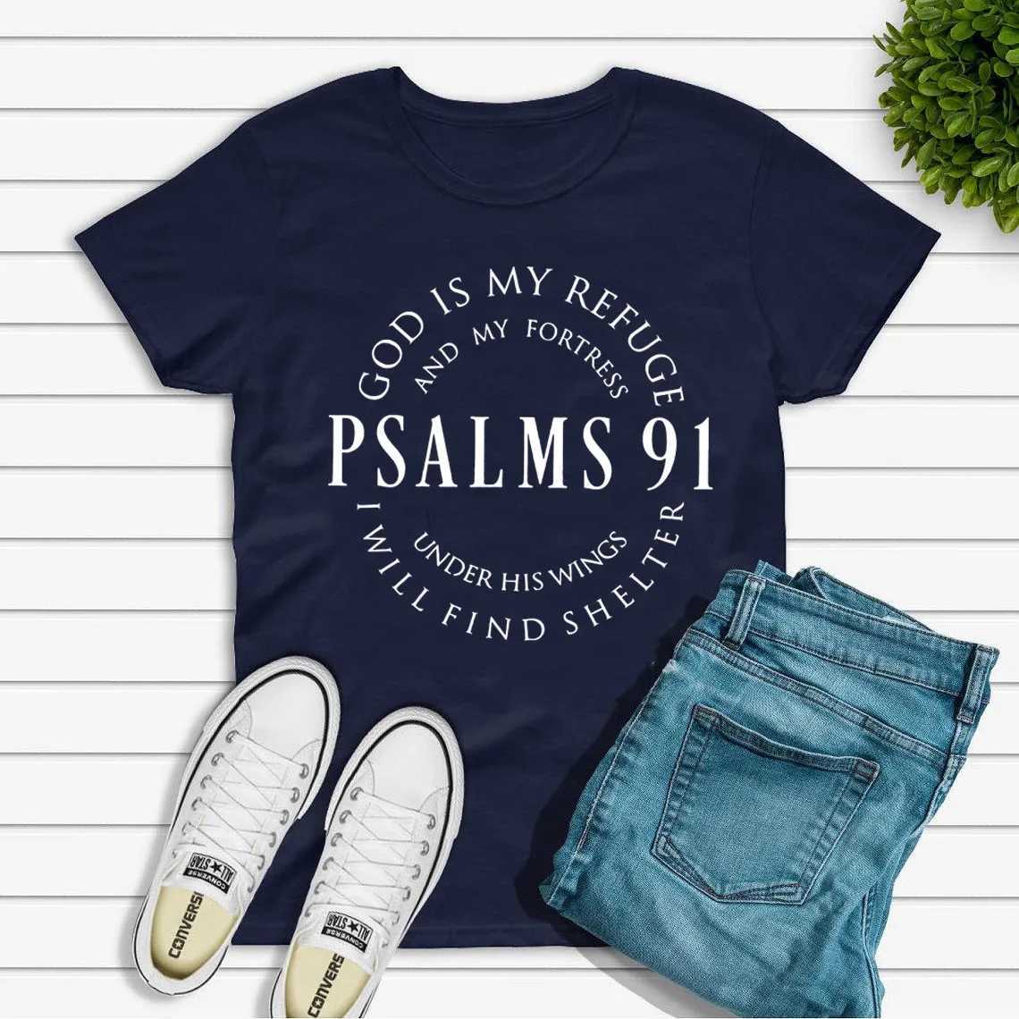God Is My Refuge Psalms 91 Christian Shirt Christ Jesus Shirts Womens T-shirts Short Sleeve Religious Tshirt Jesus Love Tees M260317
