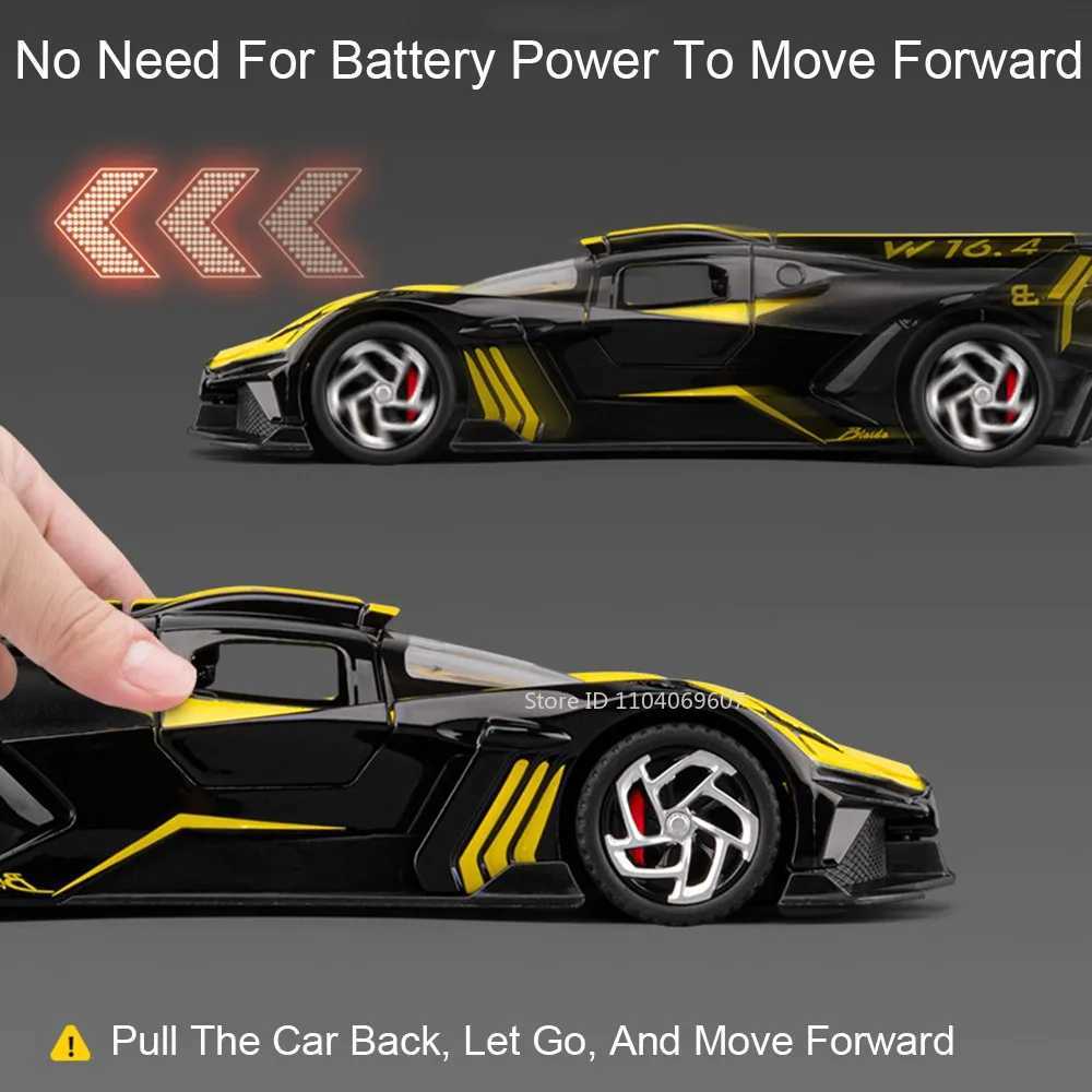 132 Bolide Tourbillon Supercar Model Toy Alloy Diecast Pull Back Sound Light Doors Opened Collection Sports Car for Adults Boys D260317