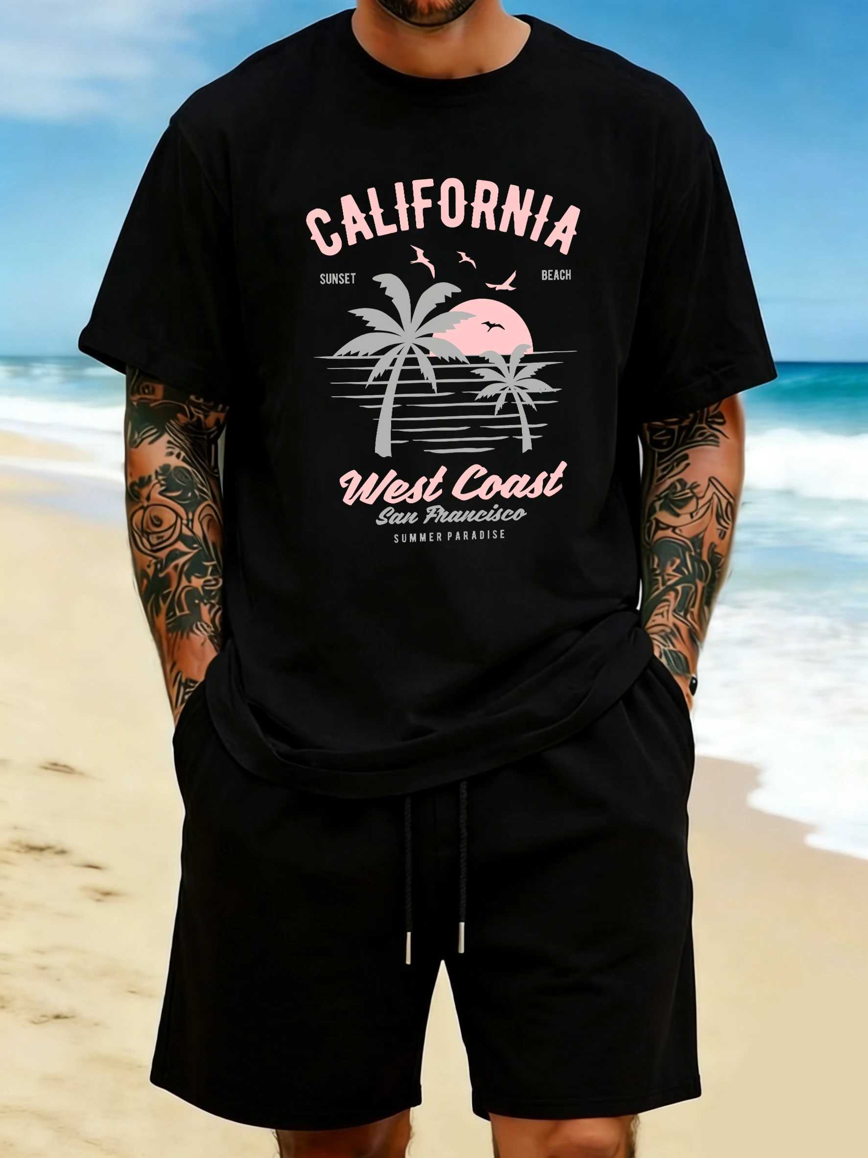 California West Beach Sunsets Print Daily T Shirt Man Breathable Cotton T-Shirt Hip Hop Loose Top All-Match Casual Clothes M260317