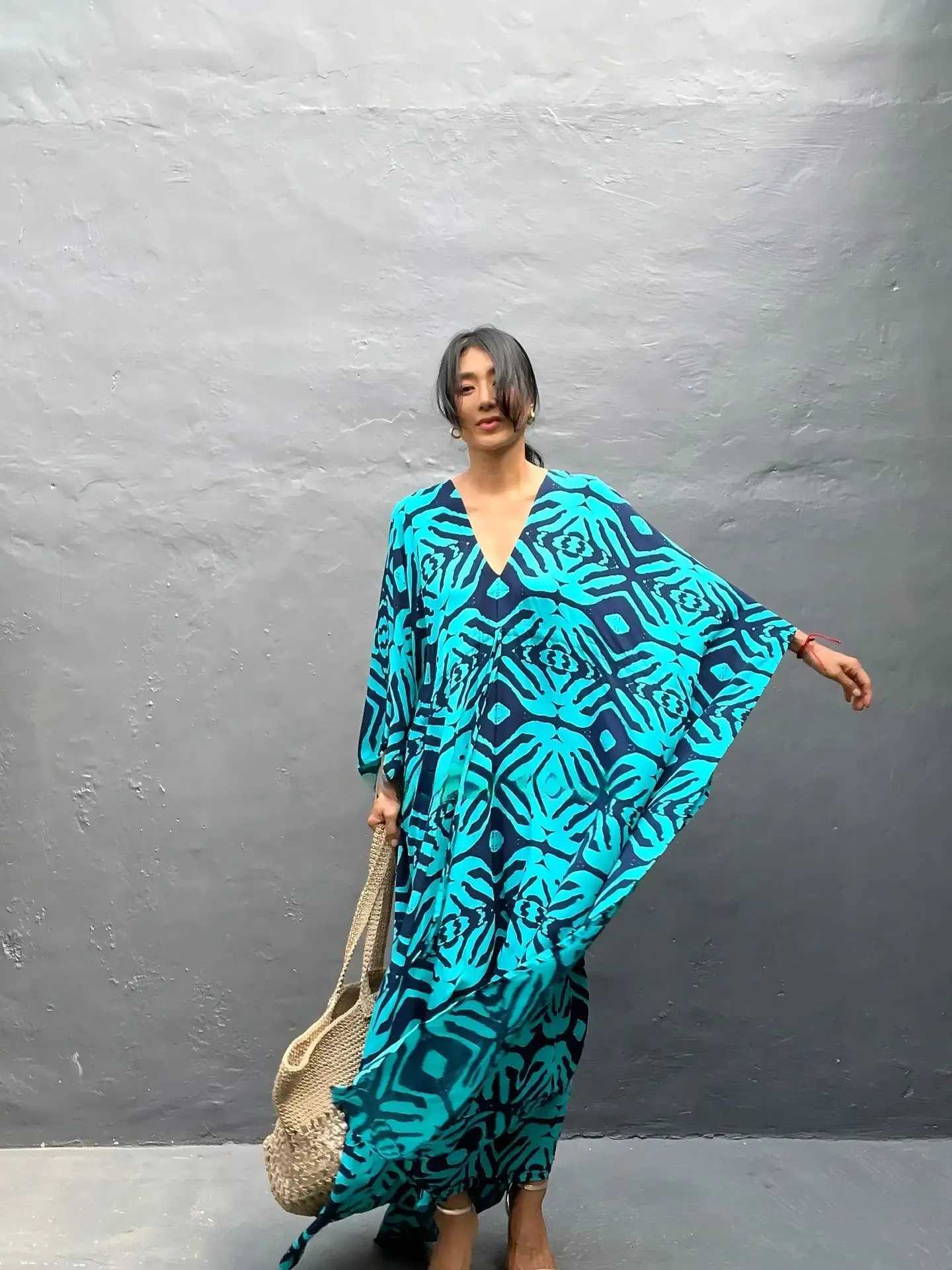 Kaftan Dresses for Women V Neck Summer Swimsuit Cover up Caftan Plus Size Maxi Beach Dresses X260316