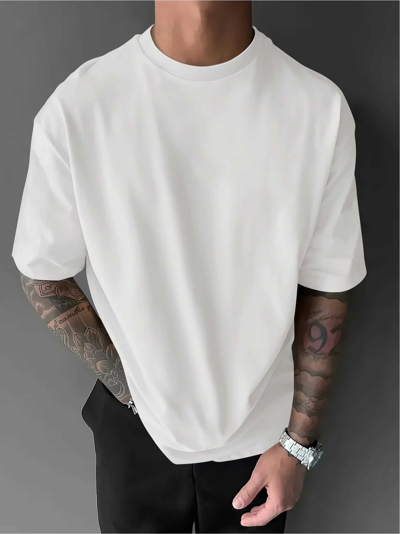 Summer Men Cyber Future Mechano Cartoon Bear Letter T-shirt Street Fashion Loose Fit 100 Cotton Suitable for Daily Casual Wear M260317