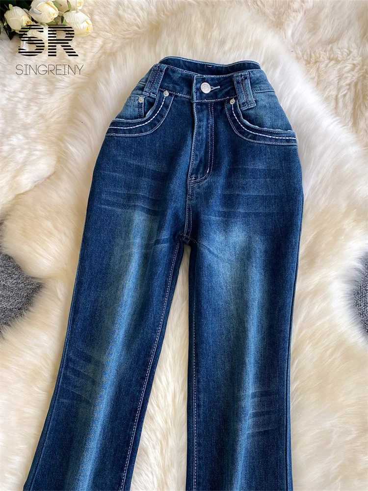SINGREINY 1950s Edgy Feminine Jeans Spring 2026 Newest High Waist Distressed French Versatile Office Lady Slim Classy Flare PantT260317