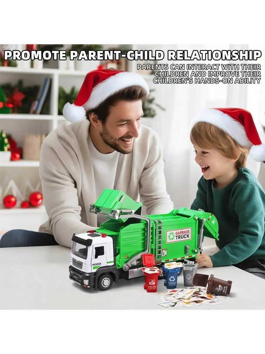 Realistic Garbage Truck Toy Set with Trash Can STEM Learning Cards 6 Years Interactive Pull-Back Vehicle for Boys Girls Y260316