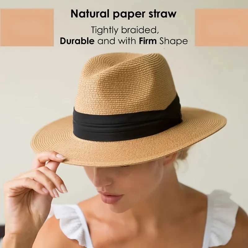 Fashion Men Straw Hat For Women Summer Trendy Beach Sun Hats Solid Color Fedoras Ribbon Casual Cowboy Jazz Cap Gangster Cap Male H260317 - view 3
