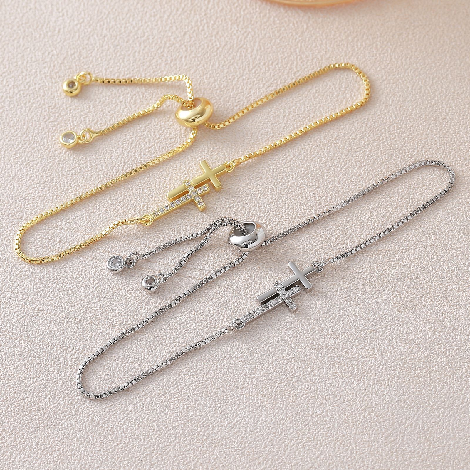 Women Jewelry Bracelets Charm Bracelets 18K Gold Plated Cross Zircon Daily Wear Elegant Women Bracelet