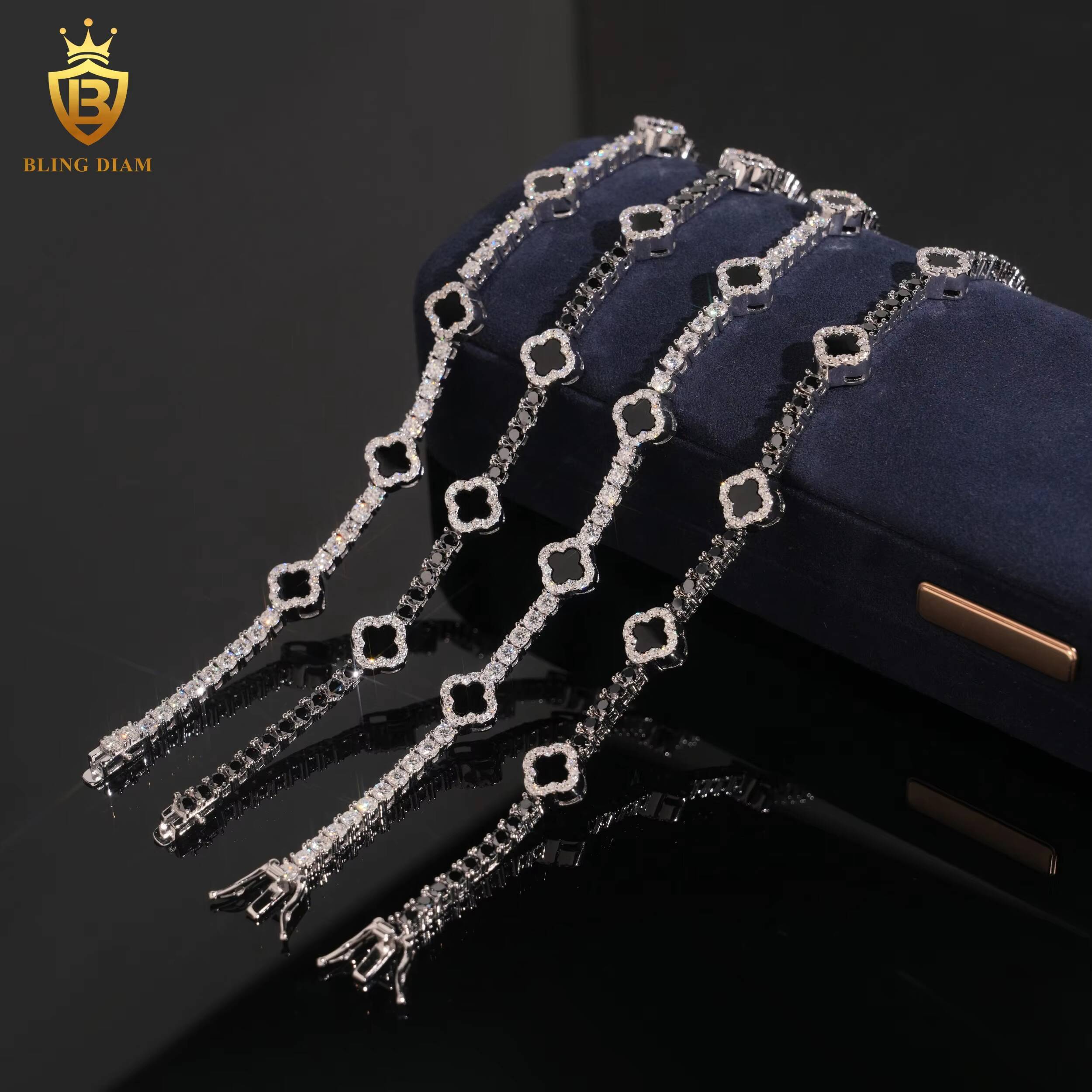 USA Stock Moissanite Bracelet Clover 3MM Tennis Chain Round Moissanite 925 Silver White Gold GRA Fashion Jewelry Bracelets