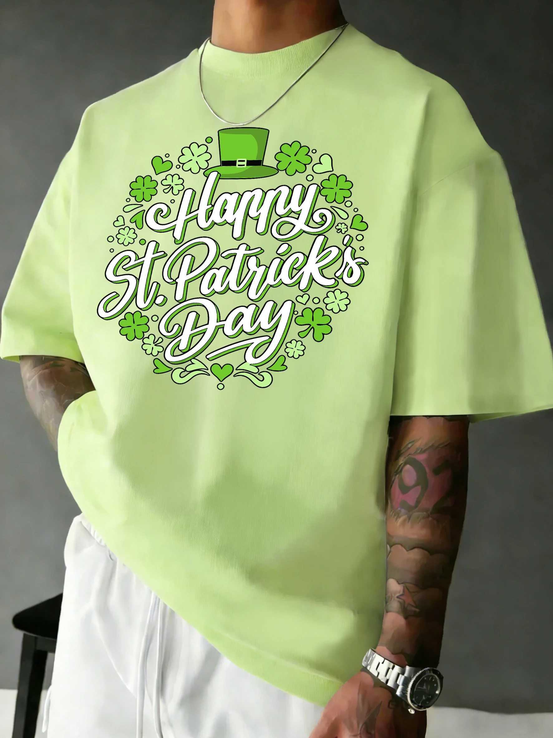 Happy St PatrickS Day Whiteprints Man T-Shirt Soft Cotton T Shirts All-Match Comfortable Clothing Loose Summer Short Sleeve M260317