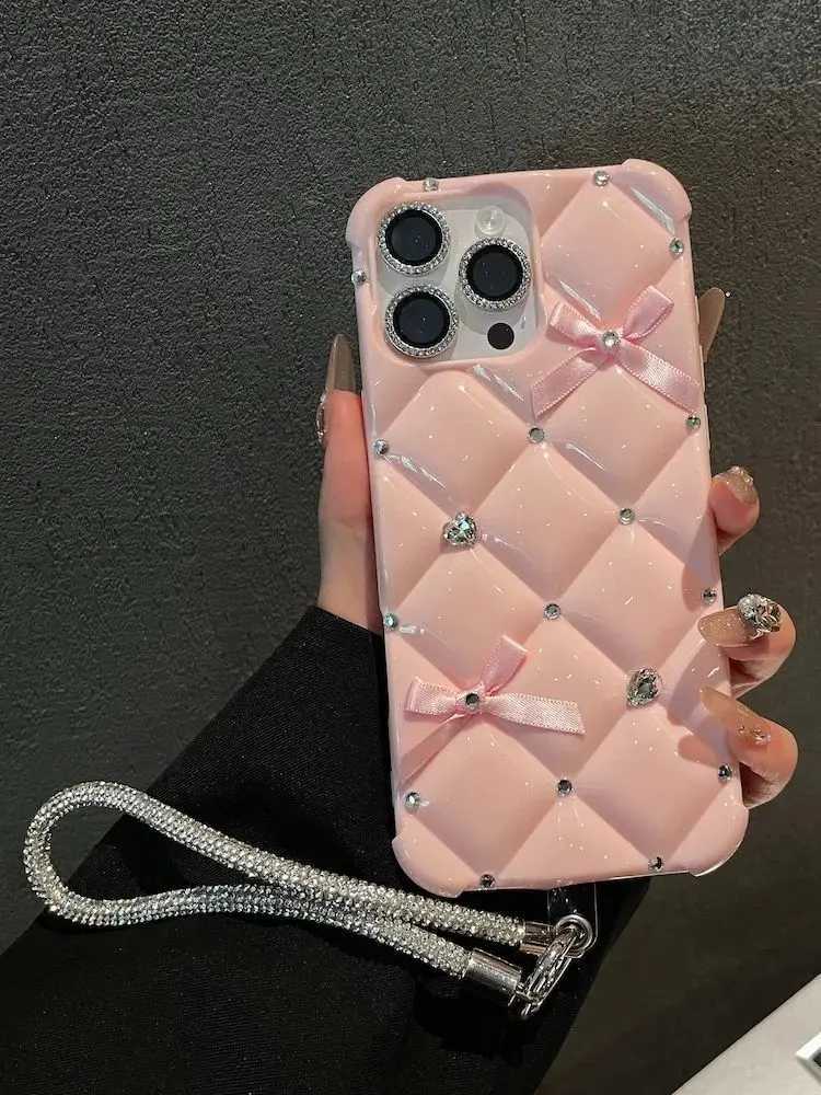 for iPhone 17 Pro Max Case Luxury Glitter C Designer Diamond Glitter Strap Chain Phone Cover for iPhone 16 14 15 13 16e 12 11 C260314