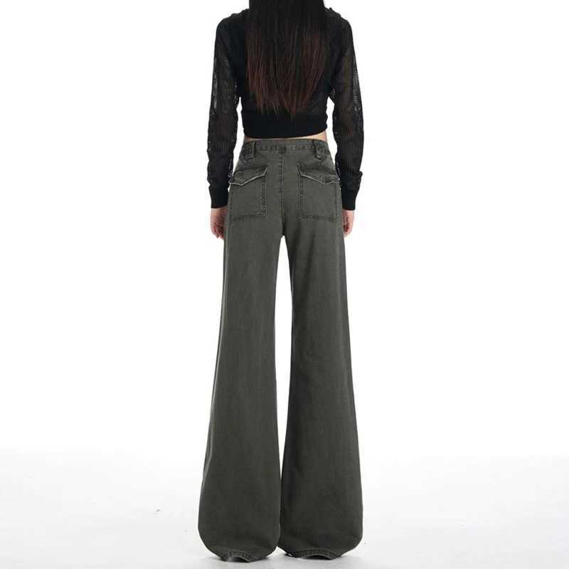 High Street Female Solid Baggy Casual Jeans Women Straight Leg Cargo Pants s Retro Korean High Waist Denim Trousers M260317