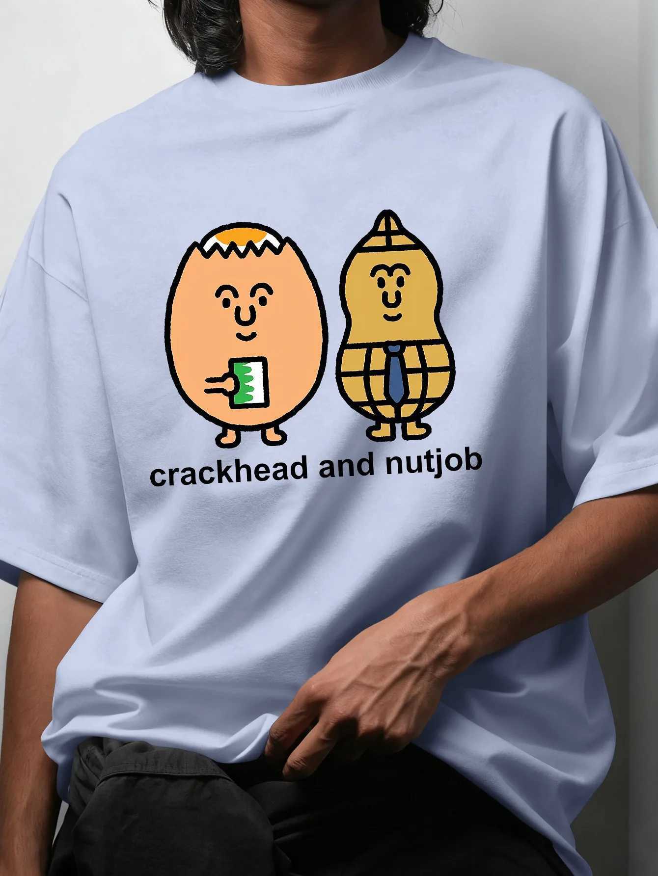 Summer European American Men Humorous Style T-shirt with Egg Peanut Cartoonish Patterns Suitable Daily Outings 100 Pure Cotton M260317