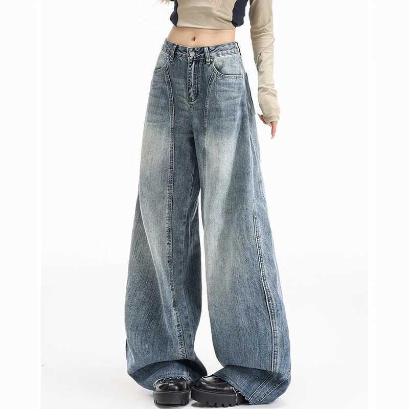 Female Retro Casual Wide Leg Jeans Women Korean Fashion Straight Leg Denim Trousers s Chic Fashion Baggy Pants M260317