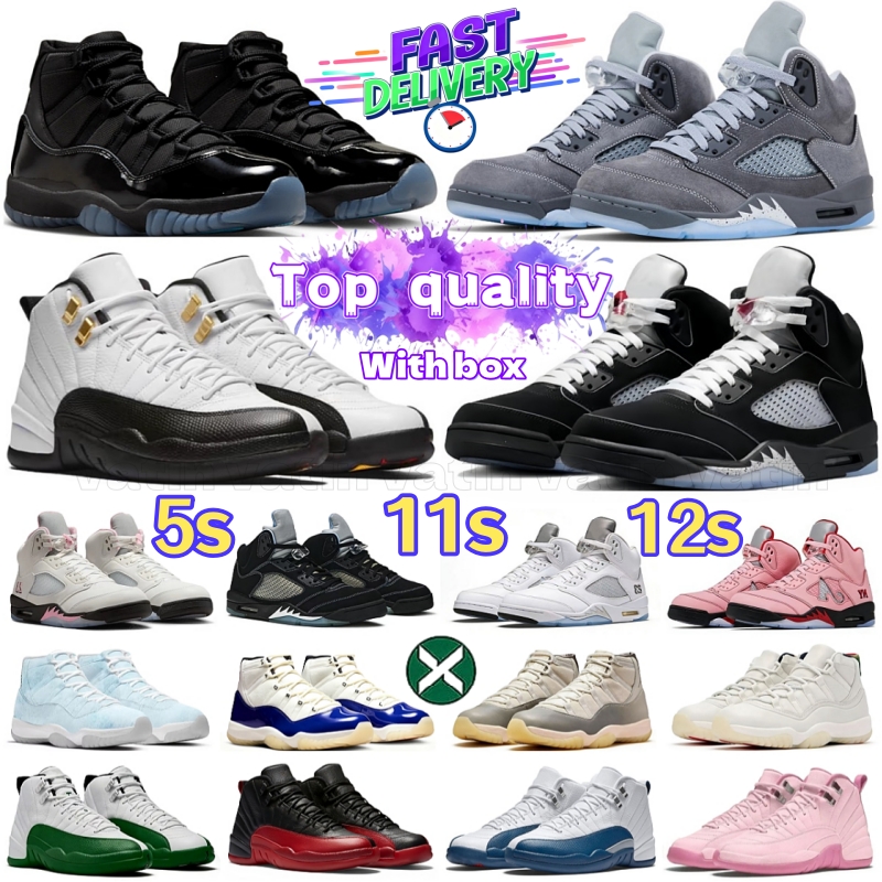With box 5s 11s 12s Basketball shoes 5 Black Metallic Wolf Grey Fire Red 11 Gamma Blue Tokyo Mojave Legend Blue 12 Taxi Flu Game French Blue men women Sneaker Trainer