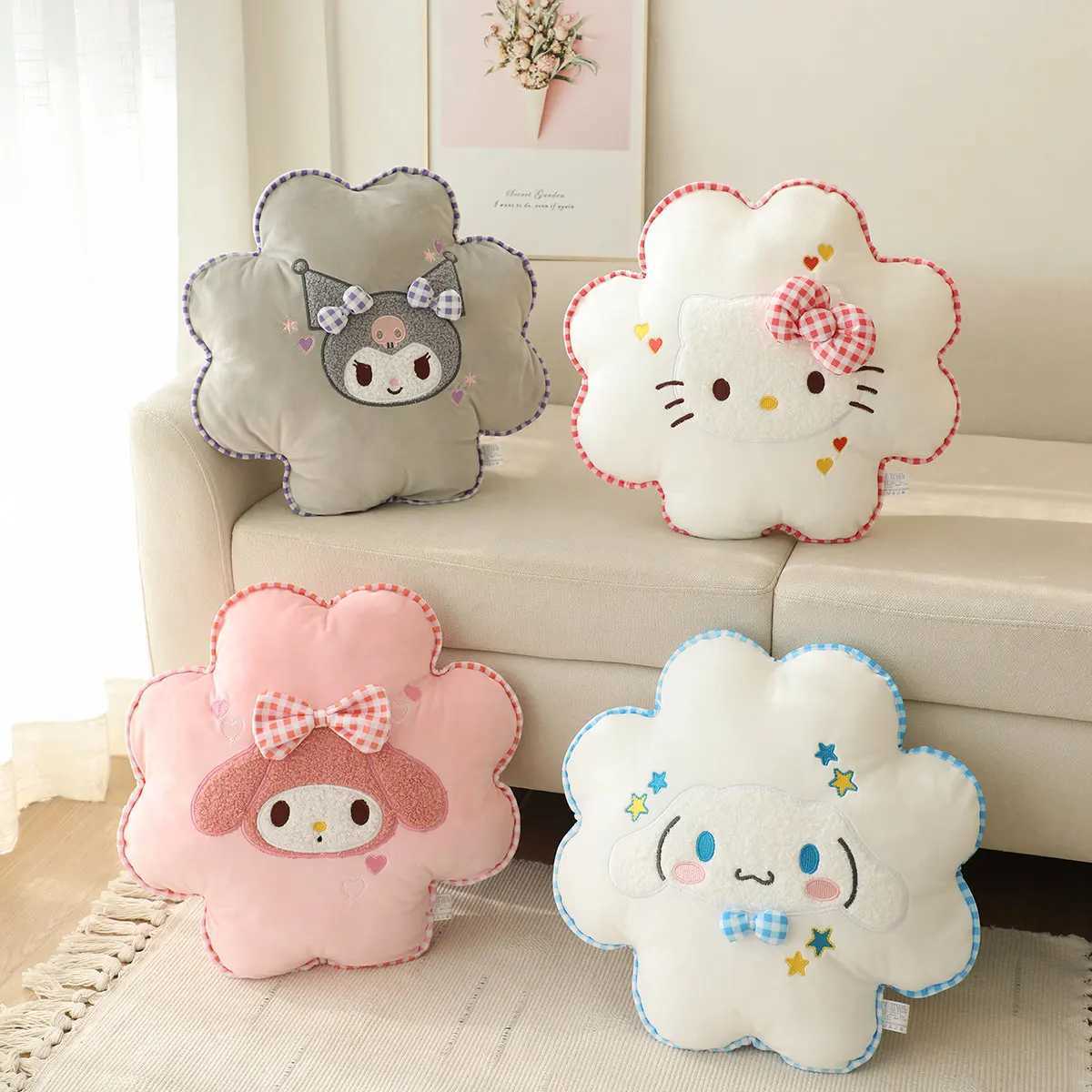 Kuromi My Melody Flower Back Cushion Japanese Style Lumbar Support Cushion Cinnamoroll Throw Pillow Sofa Bed Gifts Girl D260317