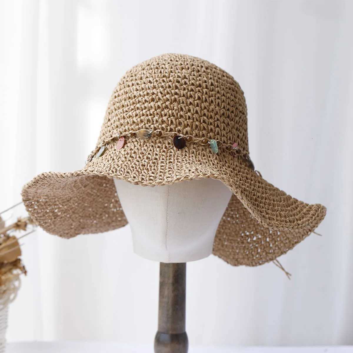 Girl New fashion Style bucket hat Multicolor Foldable Sun Crochet Hat For Beach Travel And Vacation handmade straw hat H260317 - view 4