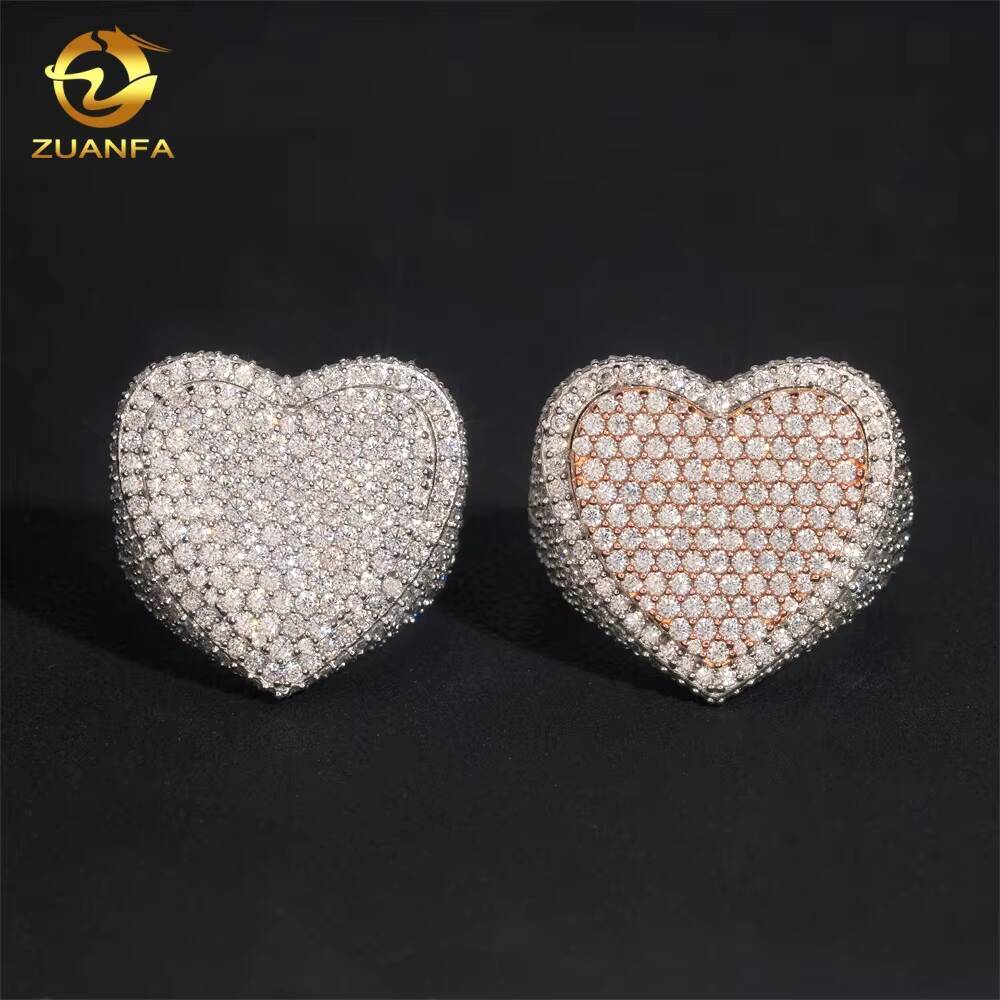 High Quality Two Tone Heart Shape Iced Out Moissanite Jewelry 925 Silver Ring Fine Hip Hop Jewelry VVS Moissanite Diamond Ring