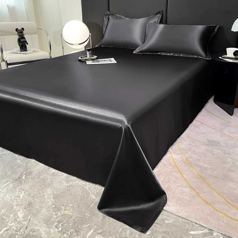 Luxury Satin Flat Sheet Solid Color Bedsheet Soft Comfortable Single Double Twin King Size Bedding 230x250cm/180x230cm D260317