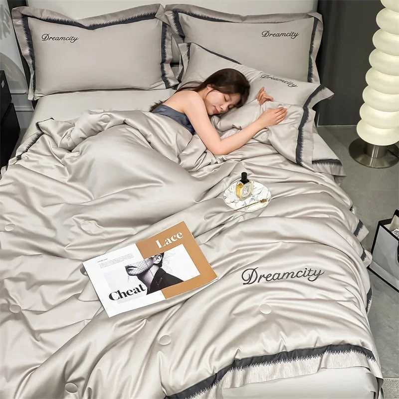 Summer Ice Silk Thin Quilt Silky Smooth Breathable Thin Quilt Double Large Luxury Embroidered Washed Silk Air Conditioner Quilt D260317