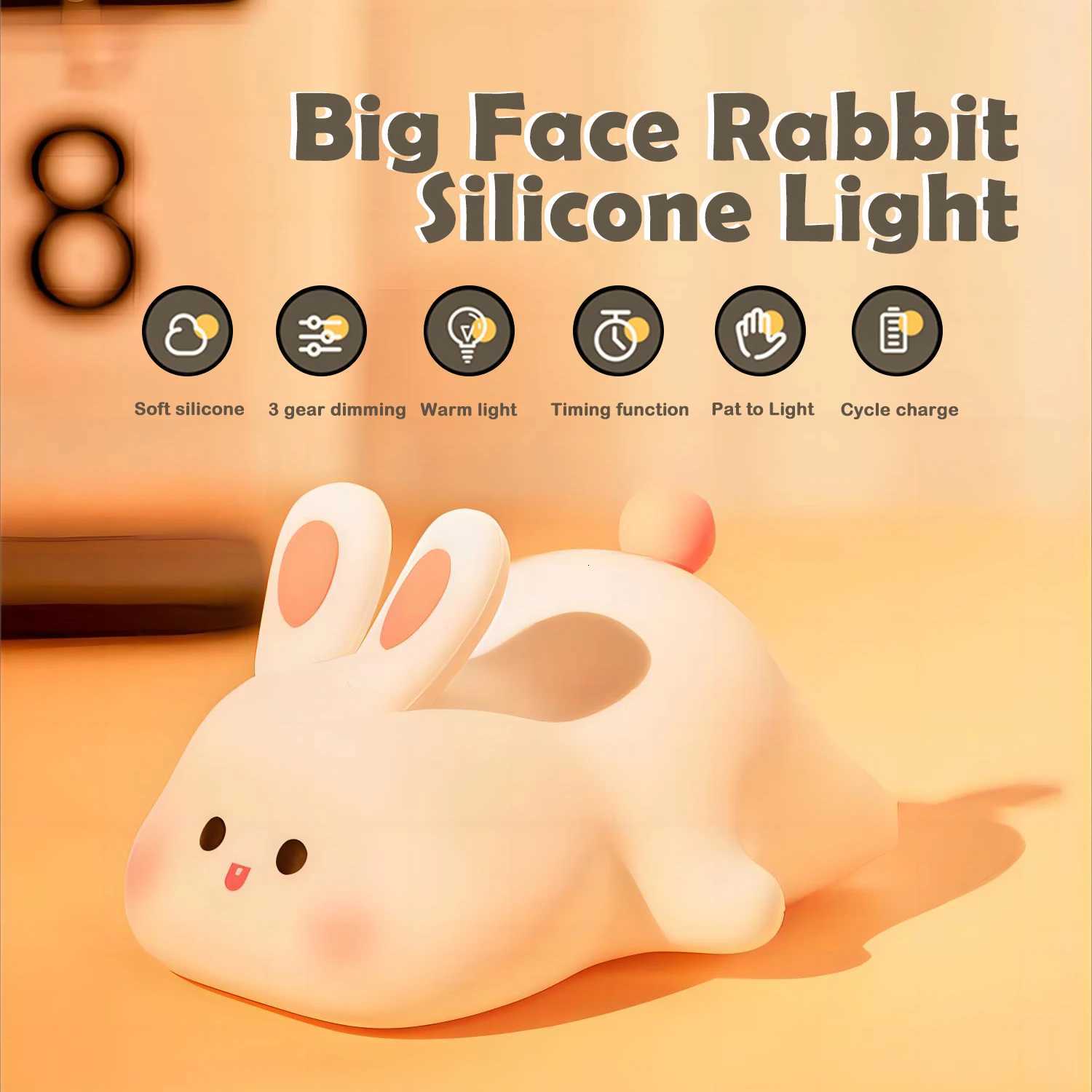 LED Night Light cute Rabbit Animal Cartoon Silicone Lamp Dimmable USB Rechargeable For Children kids bedroom gift Sleeping light H260316