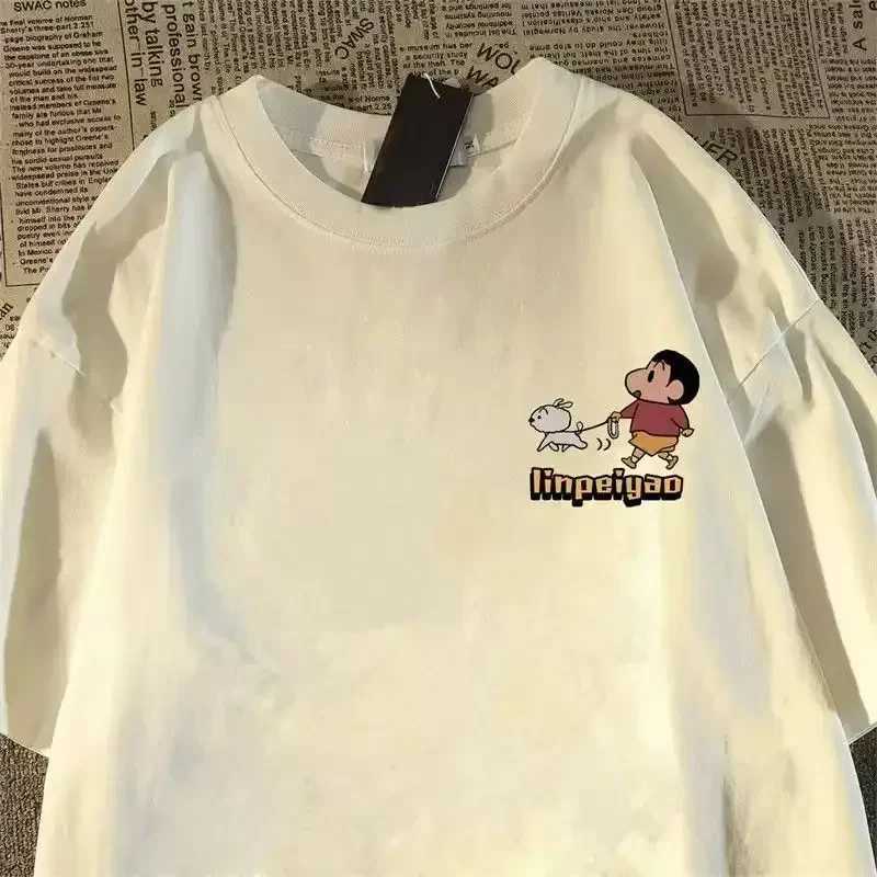 Crayon Little New Japanese Anime Printed Cotton T-shirt Cute Style Womens Short Sleeve T-shirt Personality High-Quality Tops M260317