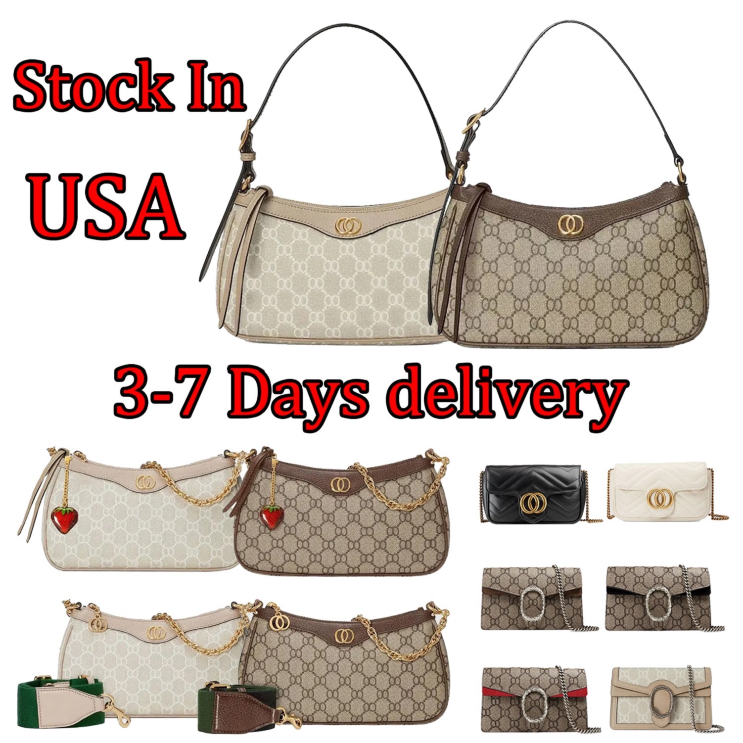 Designer Bag Ophidia bag Shoulder bag Luxury purse High Quality Woman Brown Fashion Handbag Classic Women's Bag Printed Retro Strawberry Charm Purse Underarm Bag10a