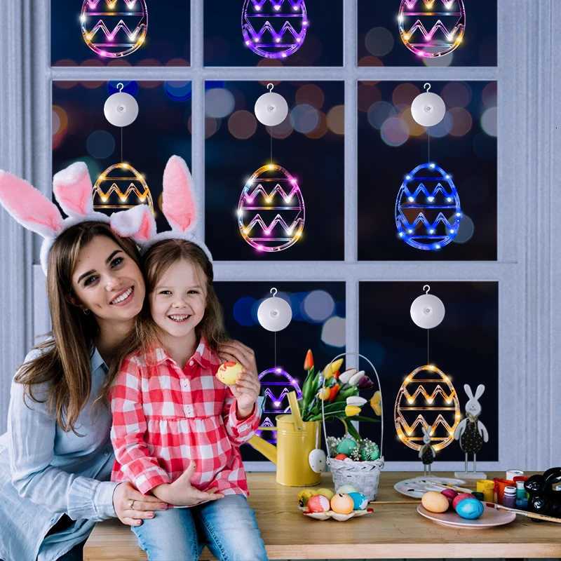 Easter Window Lights Hanging Ornaments 2024 Easter Eggs with Suction Cup for Indoor Home Window Door Farmhouse Decoration H260316