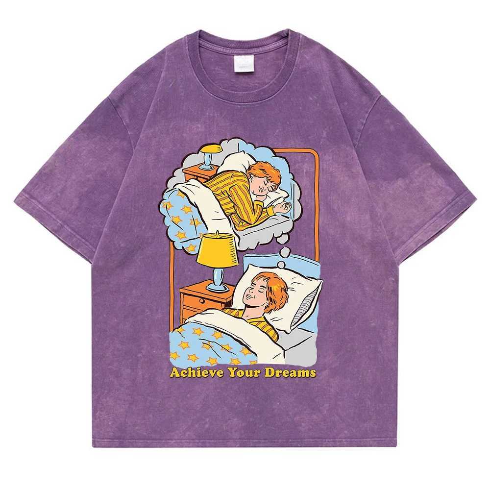 ACHIeve Your Dreams Washed RETRO Men Tshirt Fashion Cotton Tee CloTHes BreaTHable Tshirt Summer Loose Tops Couple M260317