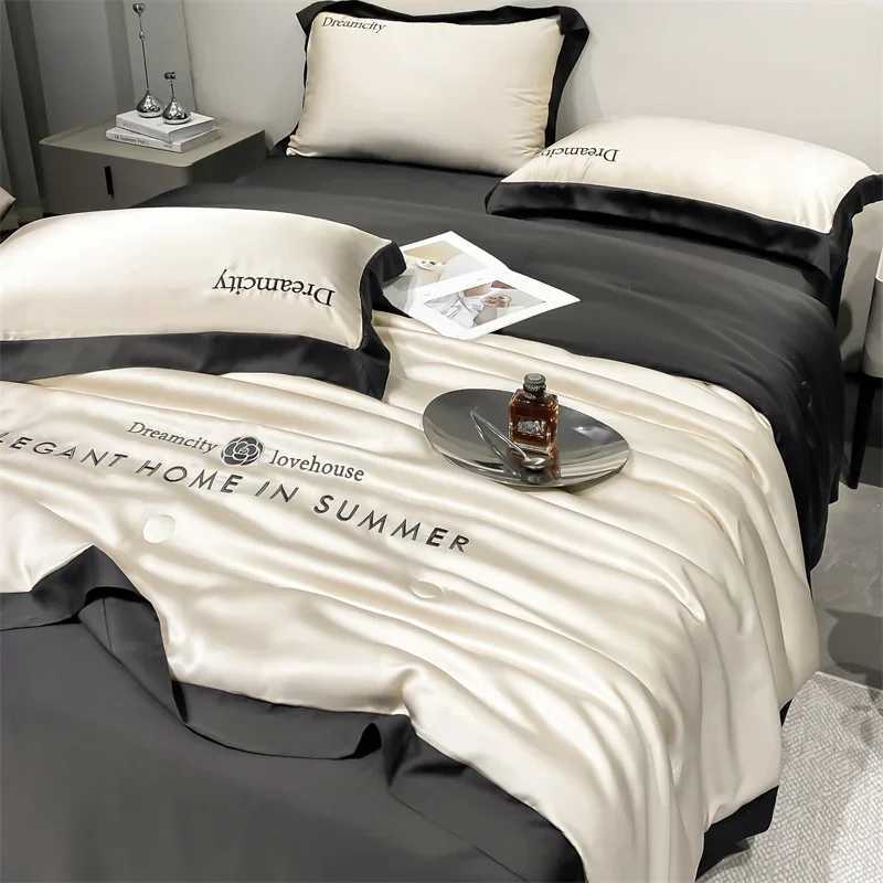 Luxury European Style Ice Silk Summer Quilt Set High-end Embroidered Cooling Blanket 4/3/1 Pcs Sets Air Conditioning Comforter D2603171