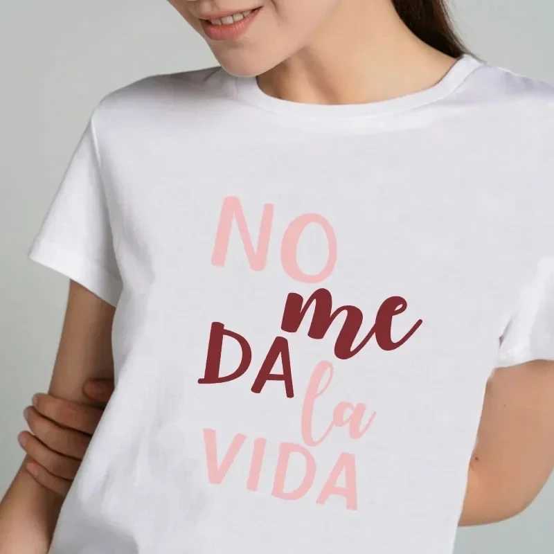 Simple Sentence Printed T-shirt No Me Dala Vida Summer Black White Pink Letter Base Model Loose Large T-shirt M260317