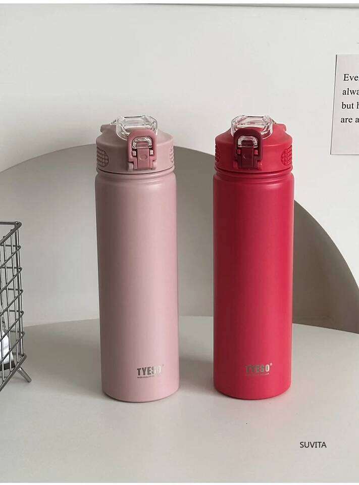 TYESO 600ML/750ML Thermos Water Bottle With Straw Stainless Steel Car Sports Cup Keeps Cold and Heat Thermal Travel Mug 26Y0317