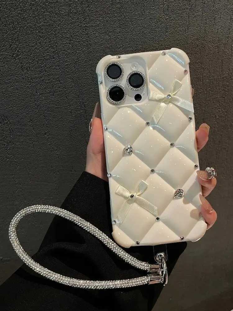 for iPhone 17 Pro Max Case Luxury Glitter C Designer Diamond Glitter Strap Chain Phone Cover for iPhone 16 14 15 13 16e 12 11 C260314