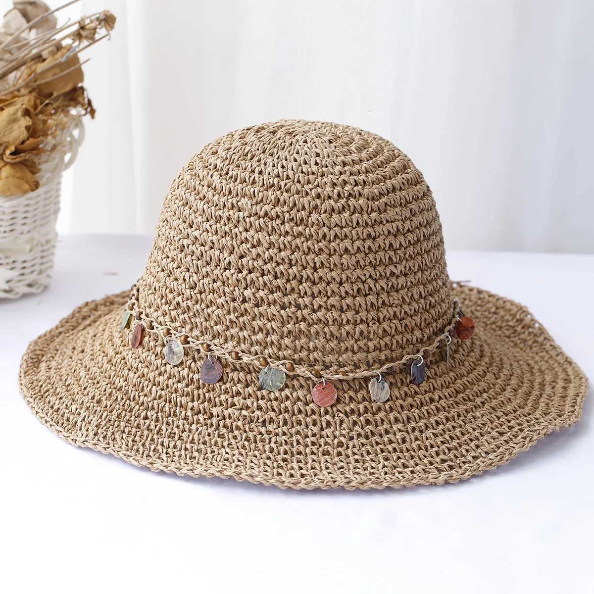 Girl New fashion Style bucket hat Multicolor Foldable Sun Crochet Hat For Beach Travel And Vacation handmade straw hat H260317 - view 7