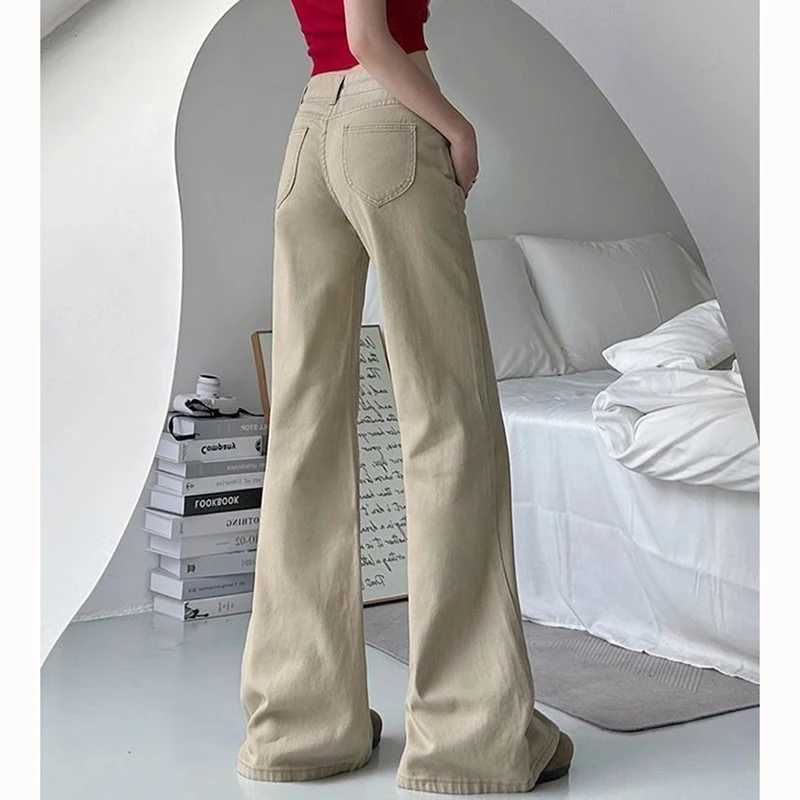 Hot Sale s Khaki Low Waist Flared Jeans 2025 Classic Women Denim Trousers Female Retro Casual Straight Leg Pants M260317
