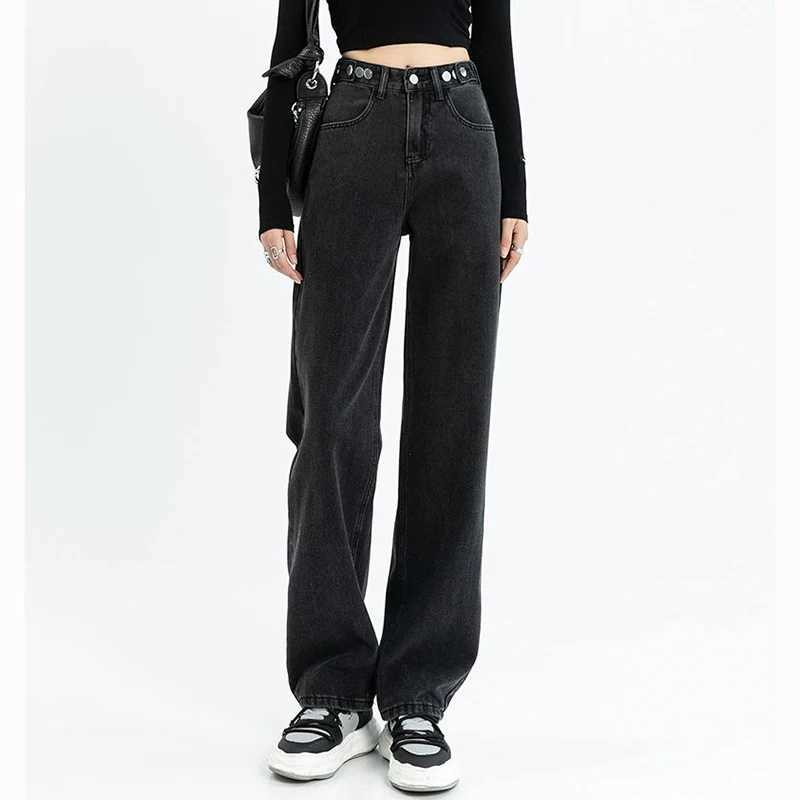 Hot Sale Lady Comfortable High Waist Jeans Female Classic Korean Straight Leg Pants s Fashion Loose Casual Trousers M260317