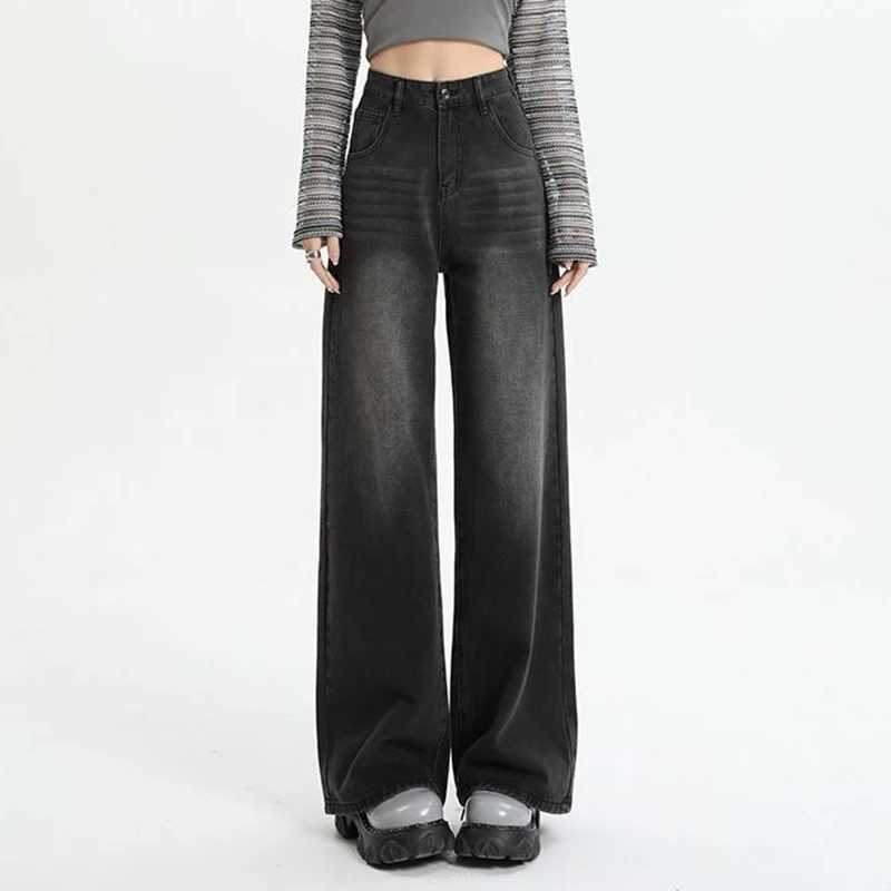 Female High Waist Black Gray Jeans Pants s Baggy Straight Leg Denim Trousers Women Chic Korean Fashion Long Pants M260317