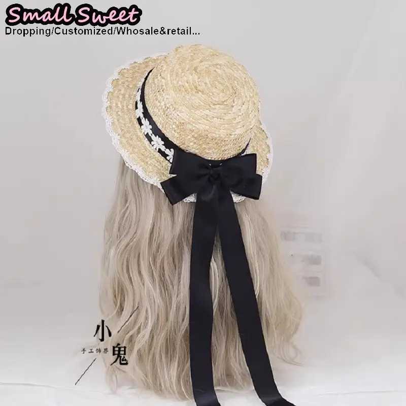 Small Sweet Store Lolita Straw Hat Lolita Princess Lace Bow Ribbon Straw Hat Women Girls Summer Straw Hats Beach Sun Hat H260317 - view 6