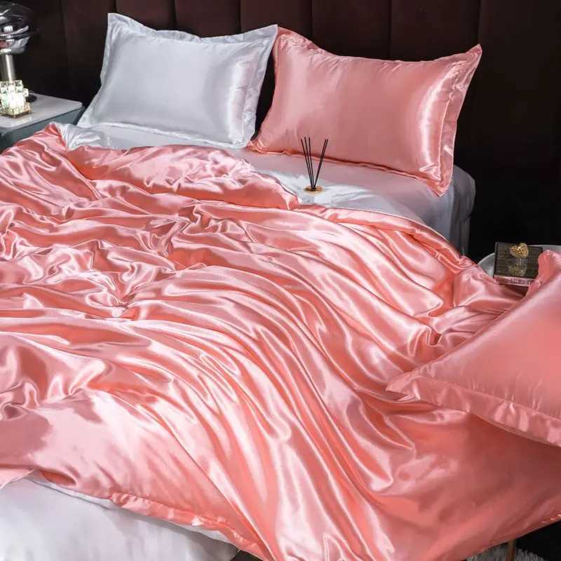 Luxury Ice Silk Bedding Set Satin Silky Duvet Cover Set With Pillowcase High-end Home Textiles Solid Color Bed Cover Sets D260317