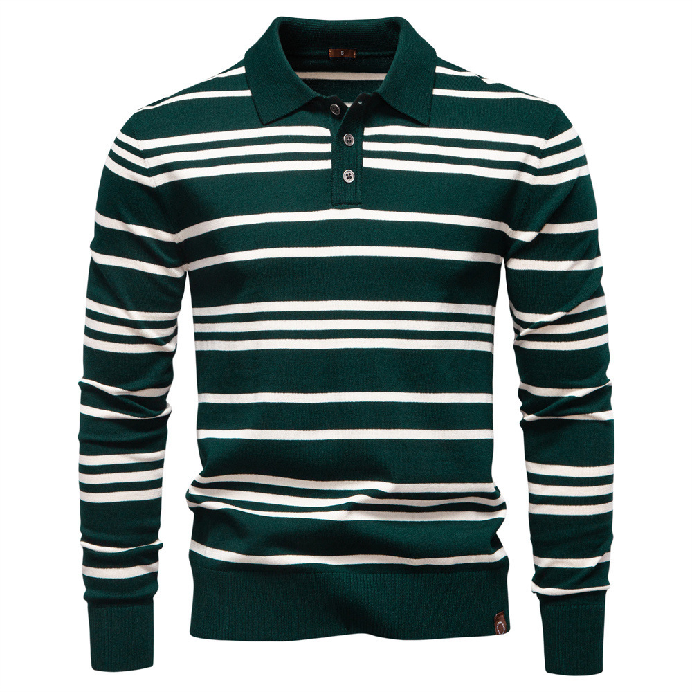 Polo Hoodie Autumn Winter New Shirt European Size Collar Men's Striped Sweater Polo Collar Knitted Sweater Men