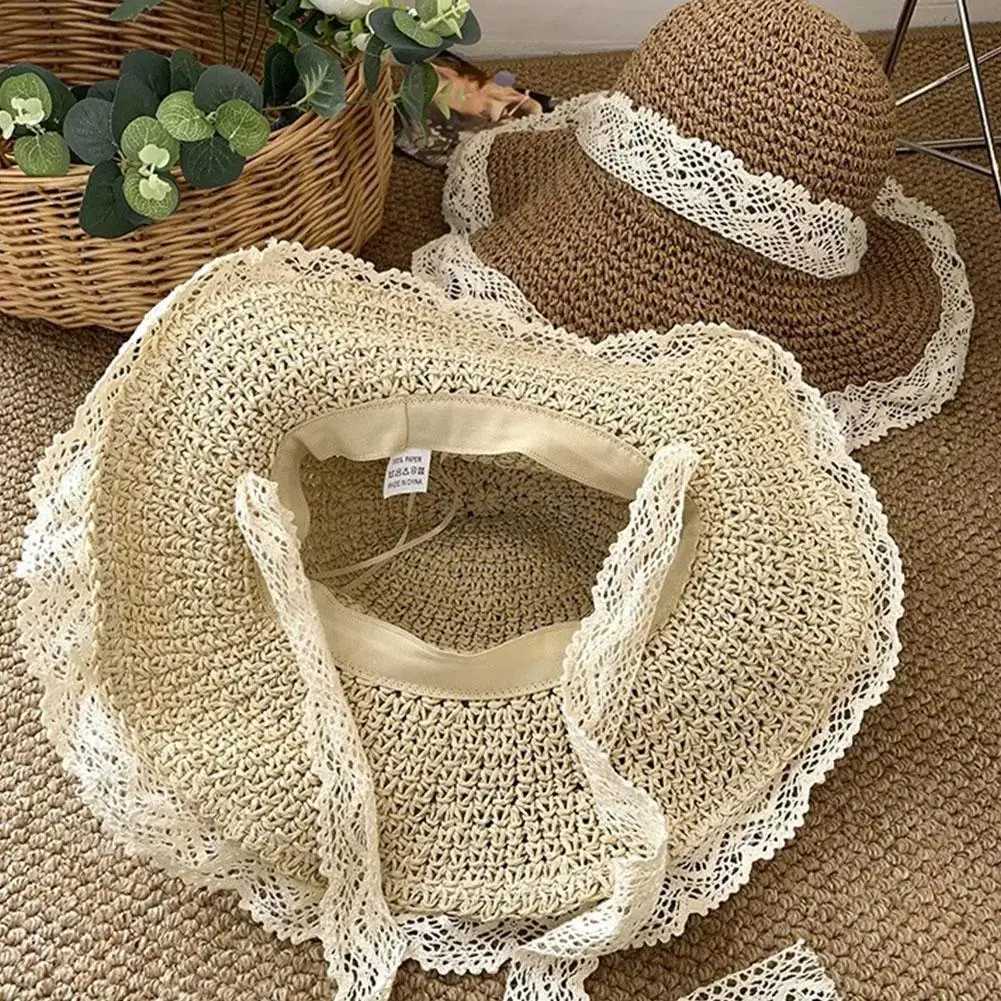 Sweet Lace Sun Hat Women Summer Hollow Straw Hat Outdoor Travel Sun Cap Beach Sunscreen Hat Sweet Fishermans Cap H260317 - view 7