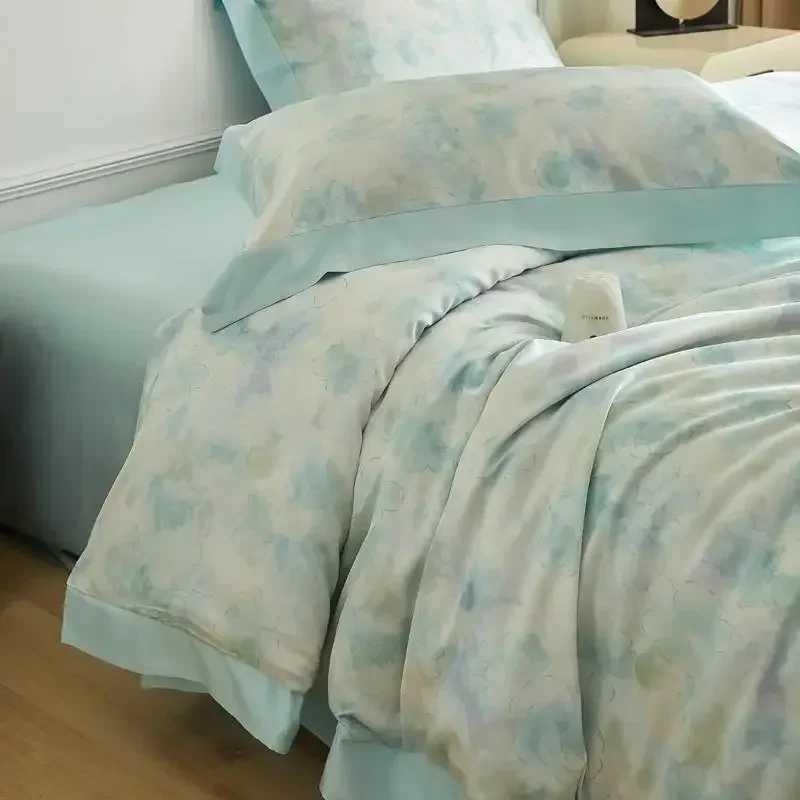 New Flower Printed Cooling Bedding Set High Quality Ice Silky Comforter Cover Set Skin Friendly Summer Bedclothes for Adults D260317