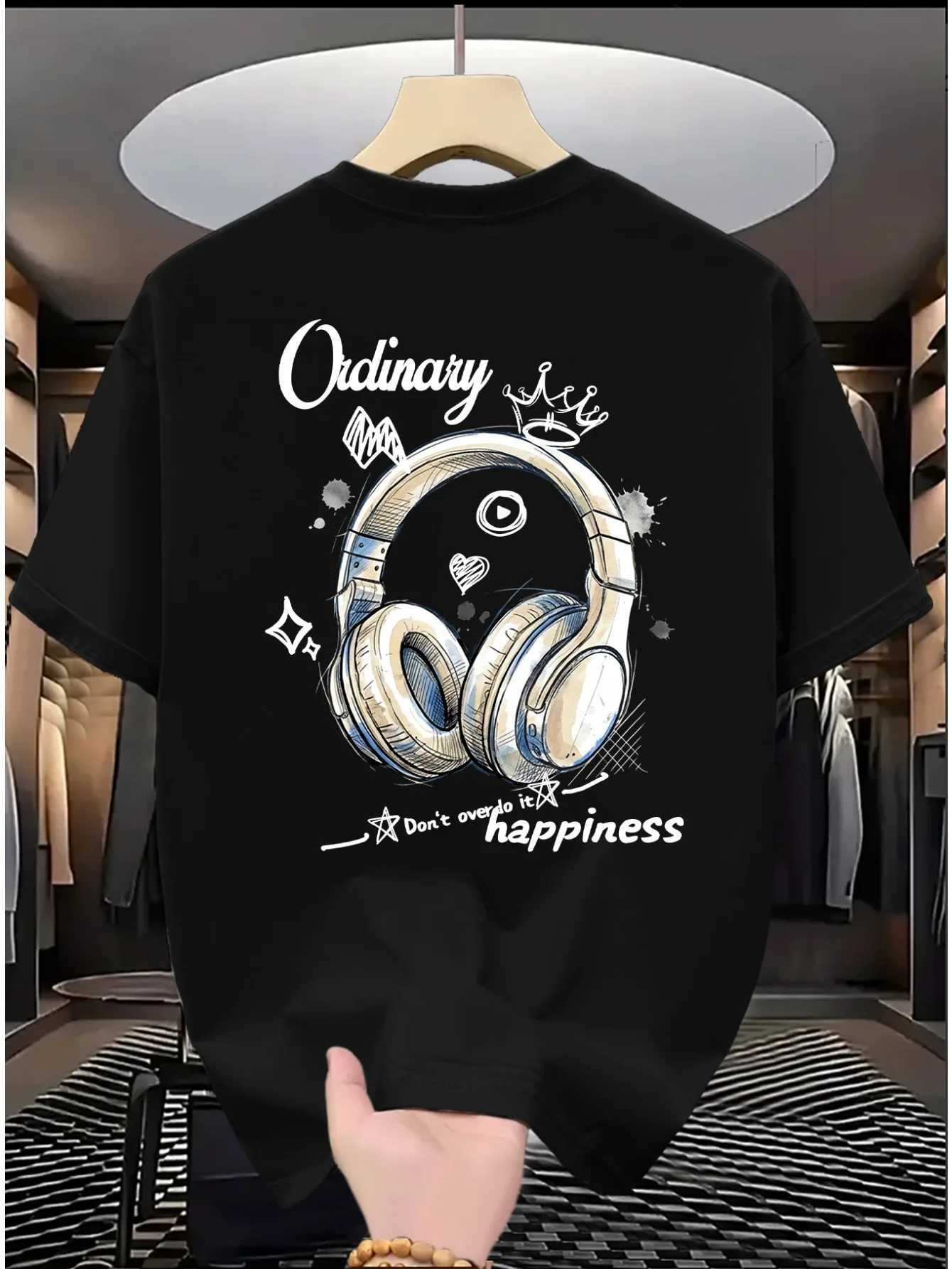 Summer Casual Trend Men T-shirt with Fashionable Earphone Pattern Simple Versatile Design Made 100 Pure Cotton Soft Material M260317