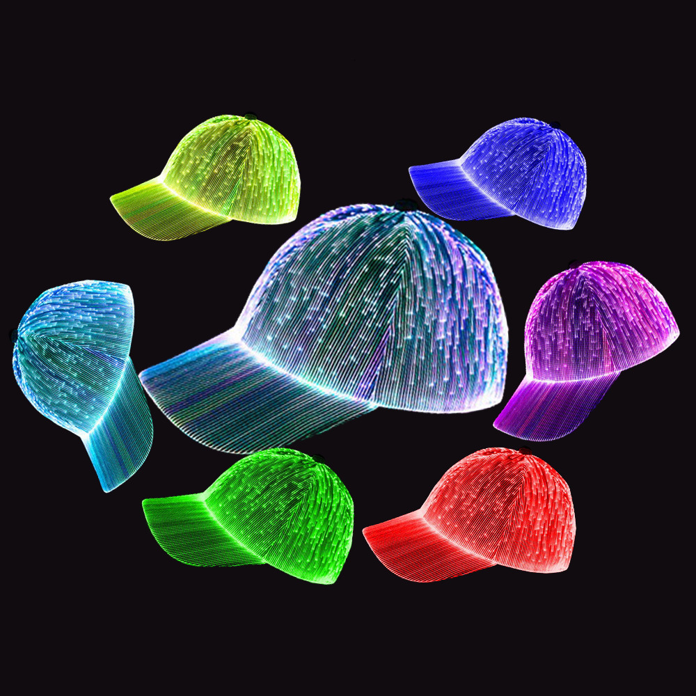 Party Supplies LED Fiber Optic Knit Baseball Caps Light Up Hats Adjustable Sports Caps Multicolored Light Up Promotional Caps