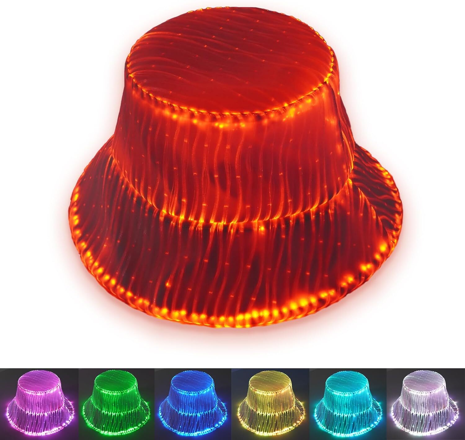 LED Light Up Hats Waterproof LED Hats Fiber Optic Light-Up Boater Hats Fashionable Multicolored Boater Hats Party Hats
