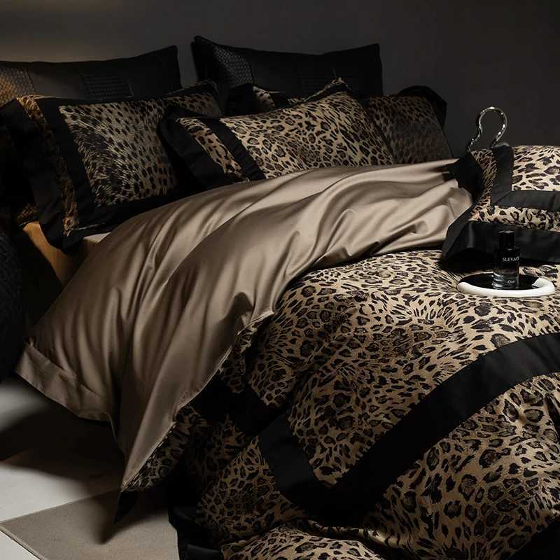 1000TC Egyptian Cotton Leopard Print Fashion Luxury Bedding Set Queen King Size Duvet Cover Flat/Fitted Bed Sheet Pillowcases D260317