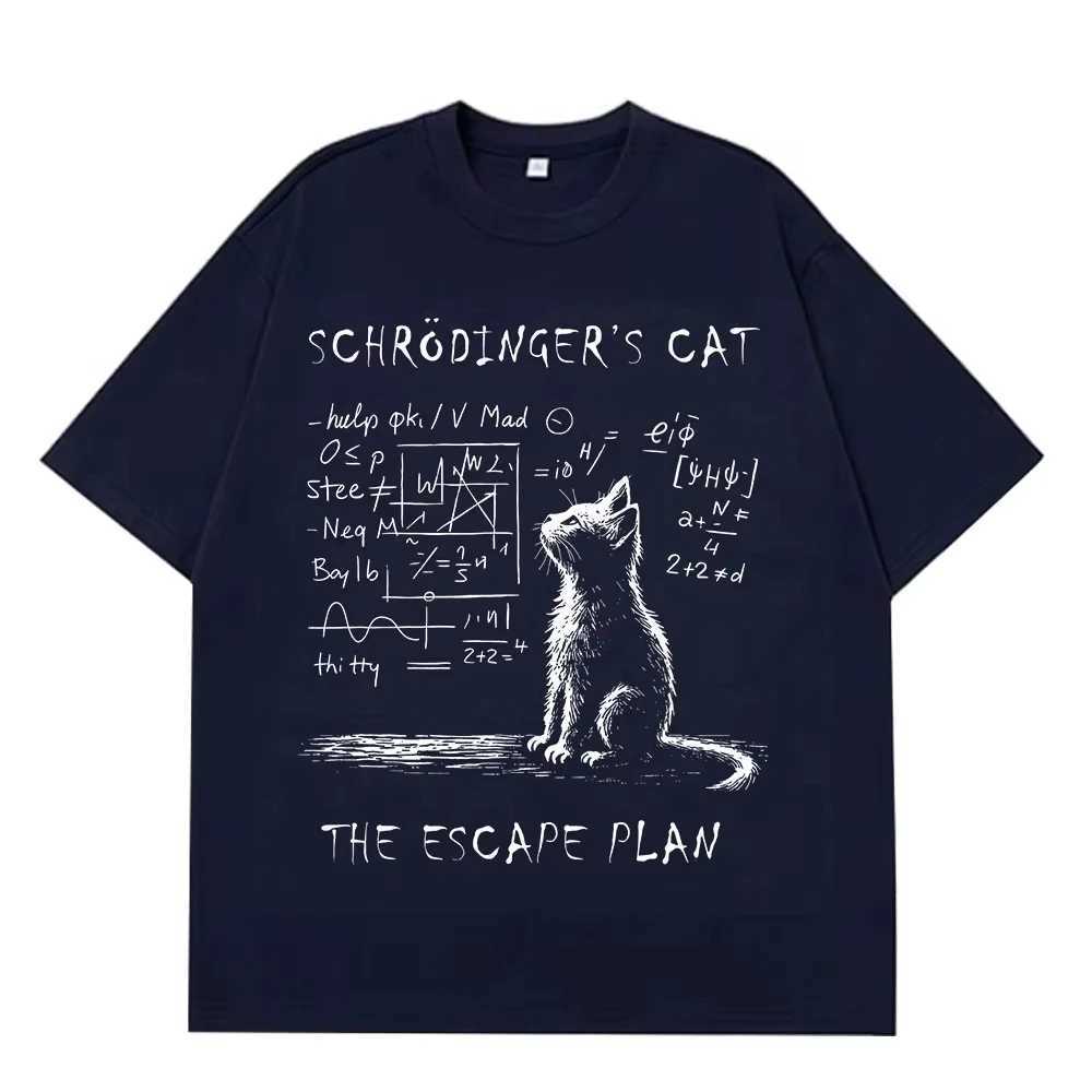 Schrodinger Cat Physics Quantum Mechanics Creative Print Summer Short-sleeved Cotton T Shirt Men Women Streetwear Loose T-shirts M260317