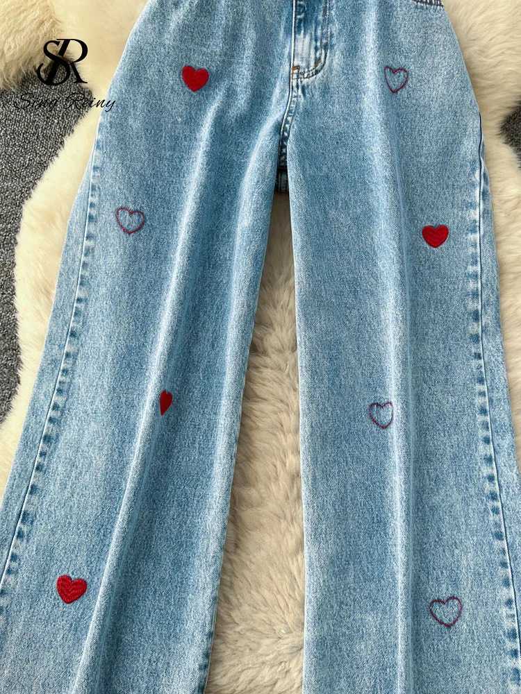 SINGREINY Heart Embroidery Hotsweet Jeans Women Denim Loose Original Design Trendy Street Y2K Spicy Girl Slim Straight Leg PantsT260317