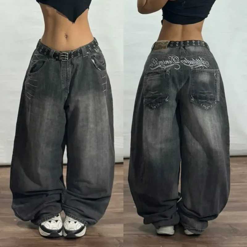 Vintage Popular Washing Old New Embroidered Baggy Jeans Women Y2K Gothic Hip-hop Rock Casual Joker Wide-leg Pants StreetwearT260317